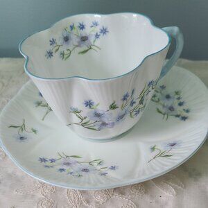 Shelley Beautiful Teacup and Saucer Blue Rock Stunning trailing flowers